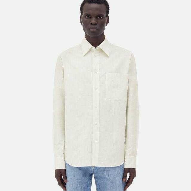 Cotton Linen Check Shirt With "Bv" Embroidery