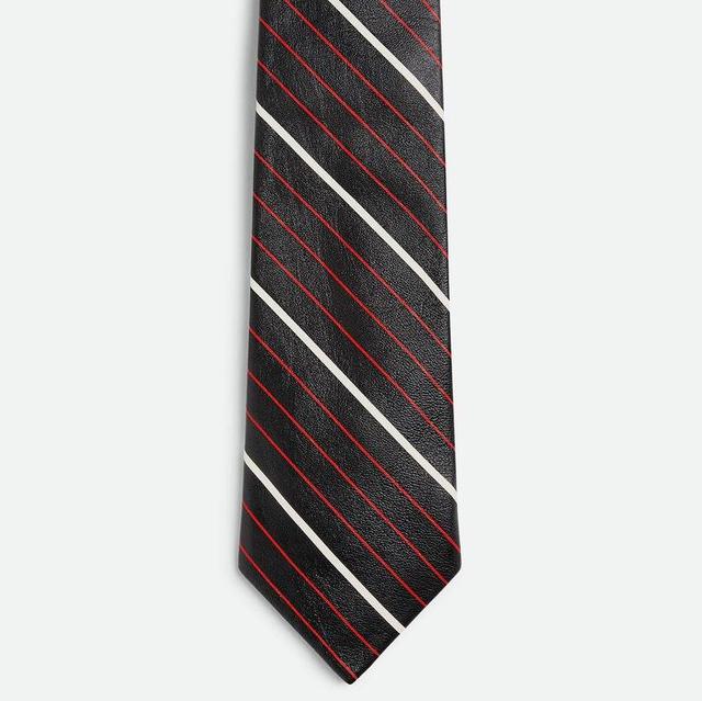Diagonal Printed Leather Stripe Tie