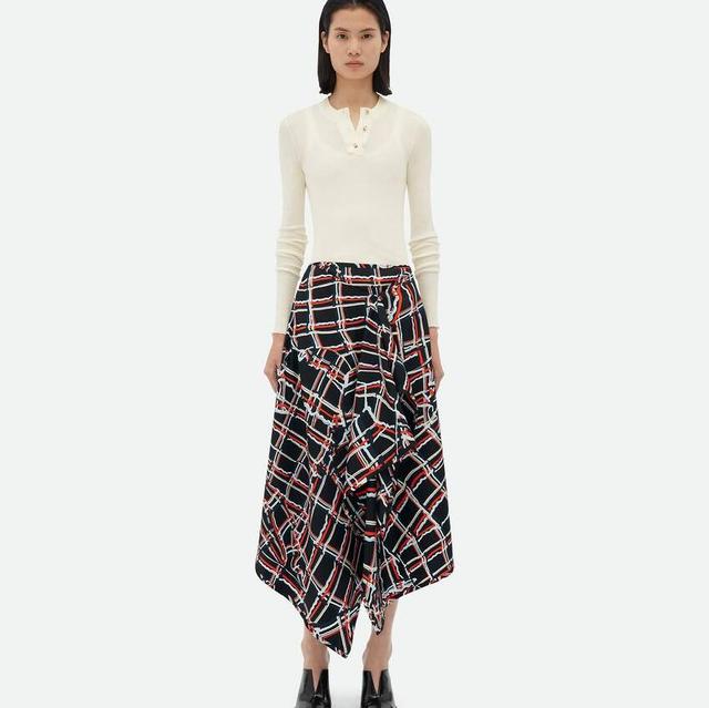 Distorted Check Printed Silk Wrapped Skirt