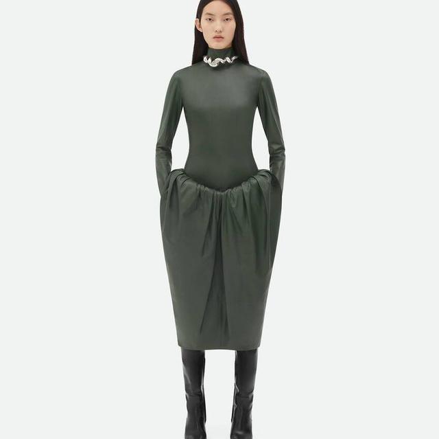 Leather Midi Skirt With Padded Hip Construction