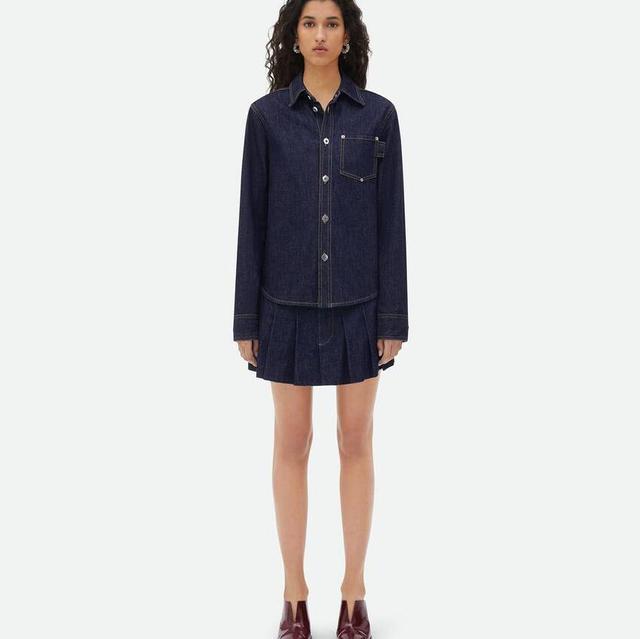 Pleated Denim Mini Skirt