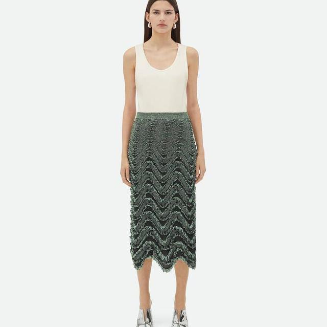 Textured Viscose Skirt With Weaved Fringes