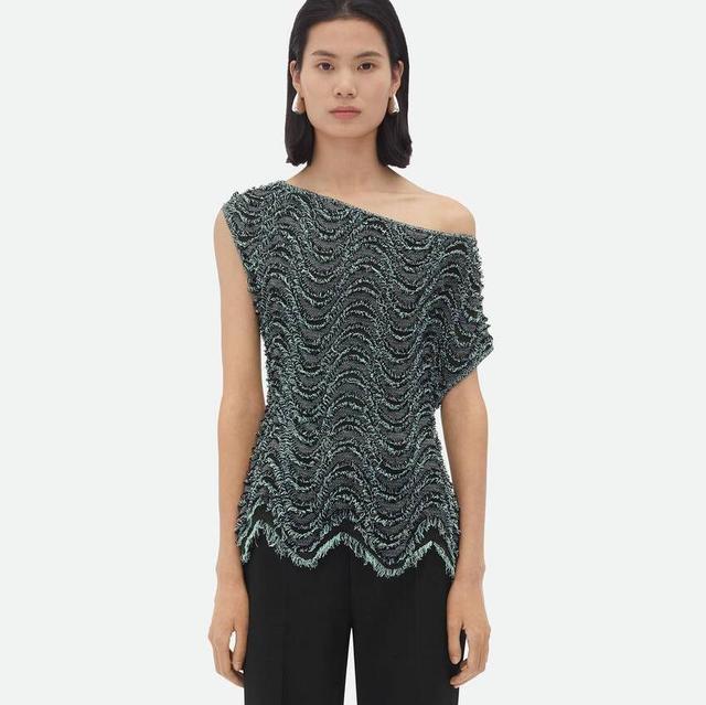 Textured Viscose Top With Weaved Fringes