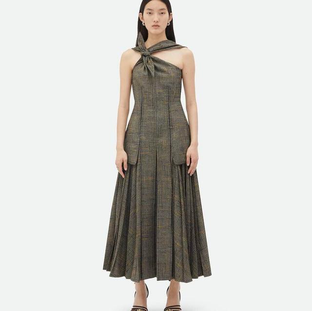 Viscose and Silk Criss-Cross Long Dress With Knot