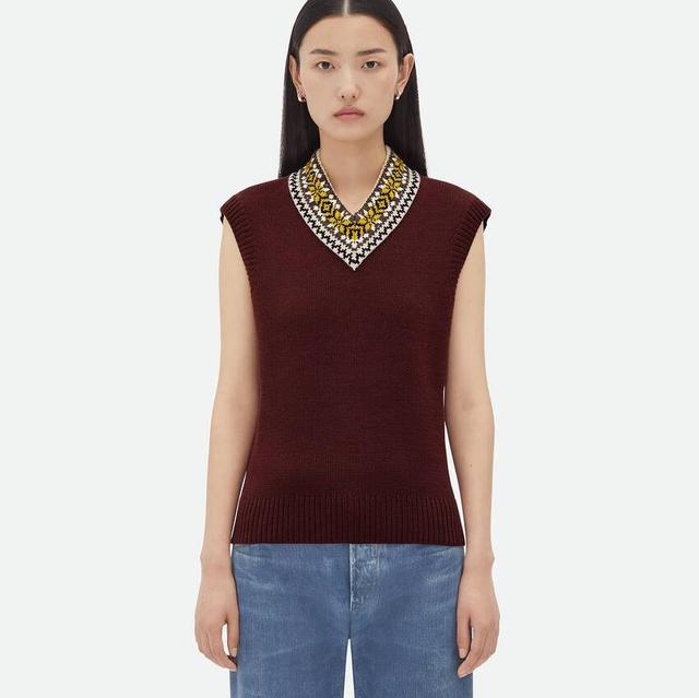 Wool Gilet With Jacquard Collar