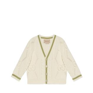 Baby Cotton Cardigan With Perforated Gg
