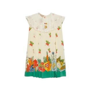 Children's Gg Floral and Fruit Silk Dress