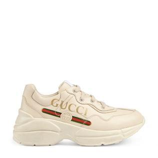 Children's Rhyton Gucci Logo Leather Sneaker