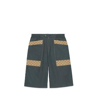 Cotton Canvas Bermuda Short With Gg Inserts