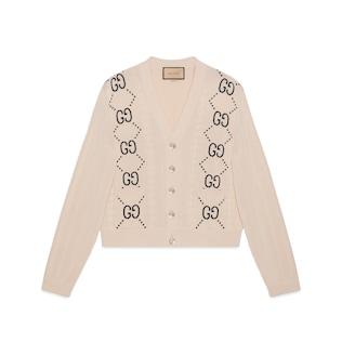 Cotton Cardigan With Gg Intarsia