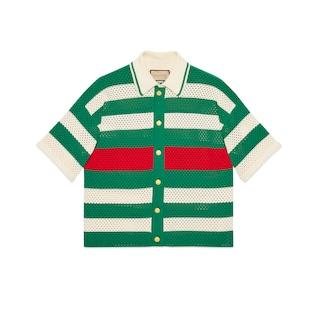 Cotton Crochet Striped Polo T-Shirt