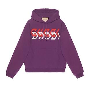 Cotton Jersey Sweatshirt With Gucci Print