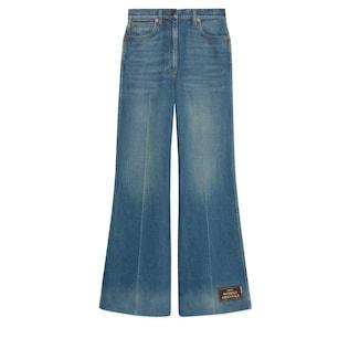 Denim Flare Pant With Gucci Label