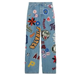 Denim Pants With Mlb™ and Gucci Patches