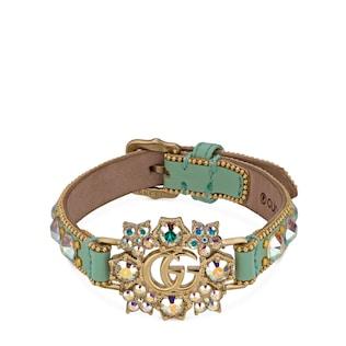 Double G crystal flower leather bracelet 