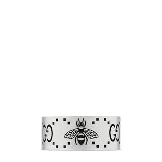 GG and bee engraved wide ring