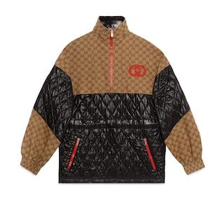 Gg Canvas and Nylon Zip Jacket