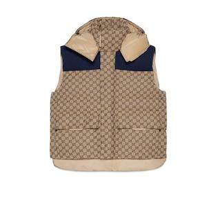 Gg Canvas Down Vest With Detachable Hood