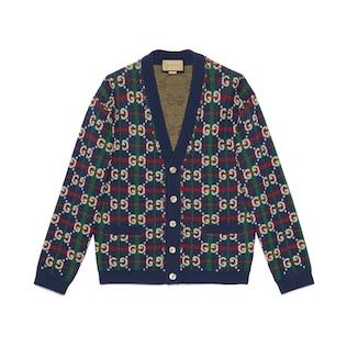 Gg Check Knit Wool Cardigan