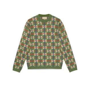 Gg Check Knit Wool Sweater