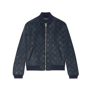 Gg Printed Suede Bomber Jacket