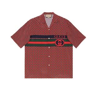 Geometric Houndstooth Print Bowling Shirt