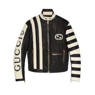 Goat Leather Biker Jacket With Gucci Script