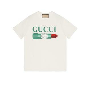 Gucci Lipstick Print Print Cotton T-Shirt