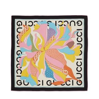 Gucci Maxi Flower Print Silk Scarf