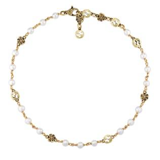 Interlocking G flower pearl necklace