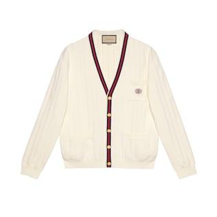 Knit Cotton V-Neck Cardigan With Web
