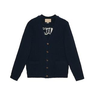 Knit Wool Cardigan With Gucci Intarsia