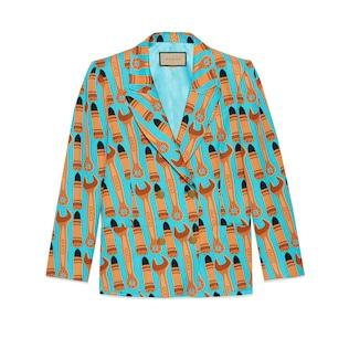 Lipstick and Tool Print Silk Jacket