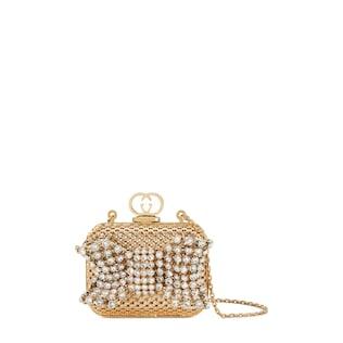 Metal mini handbag with crystal bow