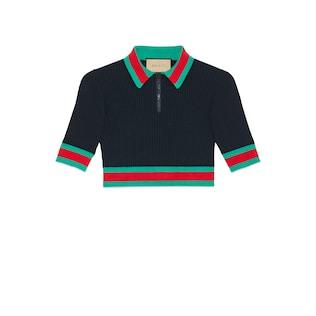 Stretch Viscose Cropped Polo Shirt