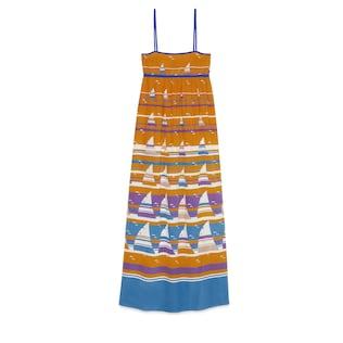 Striped Boat Print Silk Dress