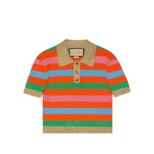 Viscose Blend Striped Polo Top