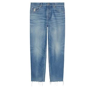 Washed Organic Denim Pant With Patch