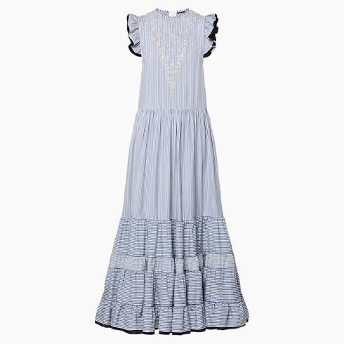 Bejeweled Pinstripe Tiered Dress