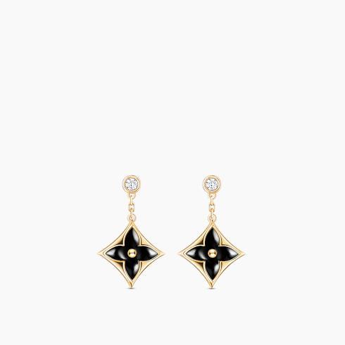 Color Blossom BB Star Ear Studs, Yellow Gold, Onyx And Diamonds