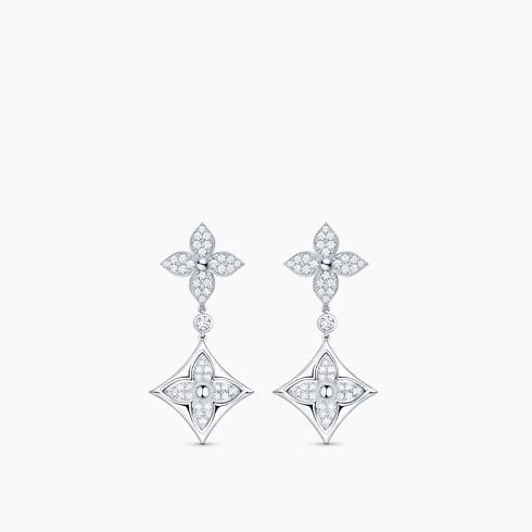 Color Blossom Long Earrings, White Gold And Diamonds