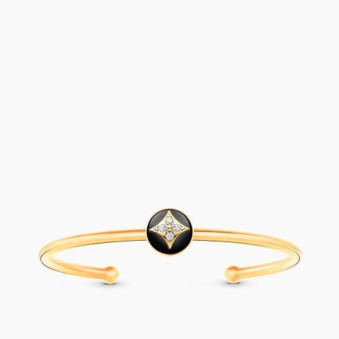Color Blossom Open Bangle, Yellow Gold, White Gold, Onyx And Diamonds