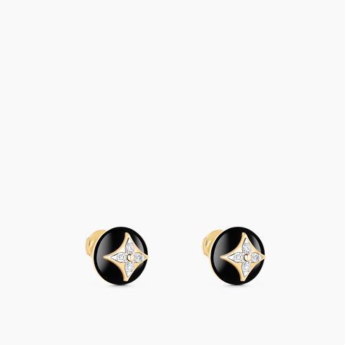 Color Blossom Studs, Yellow Gold, White Gold, Onyx And Diamonds