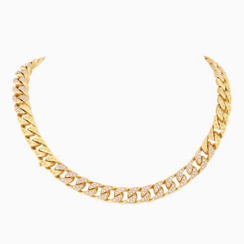 Cuban Chain Necklace, Yellow Gold and Diamonds