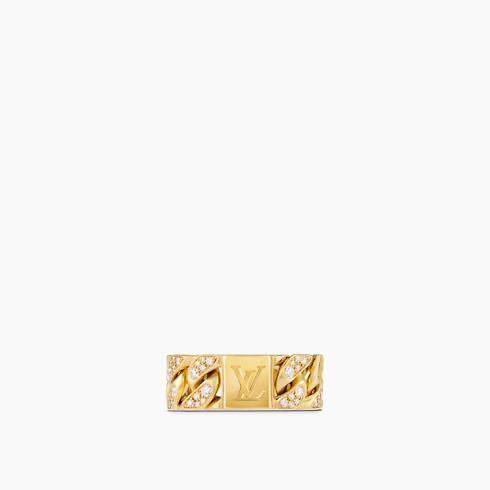 Cuban Chain Ring, Yellow Gold and Diamonds