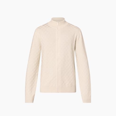 Damier Wool Zip-Through Cardigan