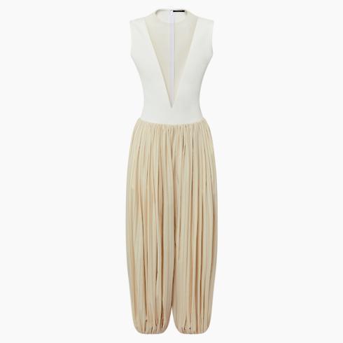 Draped Pinstripe Leg Jumpsuit