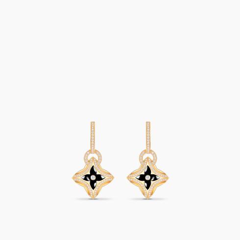 Ever Blossom Earrings, Yellow Gold, Onyx & Diamonds