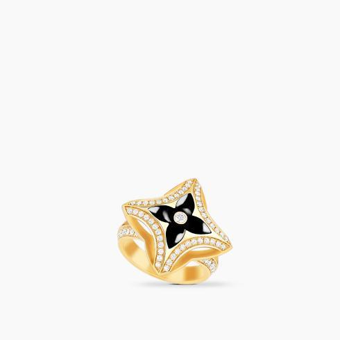 Ever Blossom Ring, Yellow Gold, Onyx & Diamonds