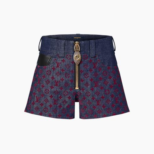 Flocked Monogram Denim Mini Shorts